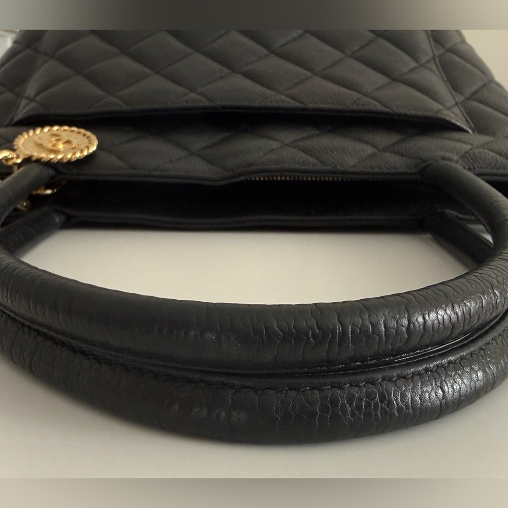 Vintage CHANEL Quilted Caviar Medallion Tote in Black w/Gold Hardware - Picture 3 of 16